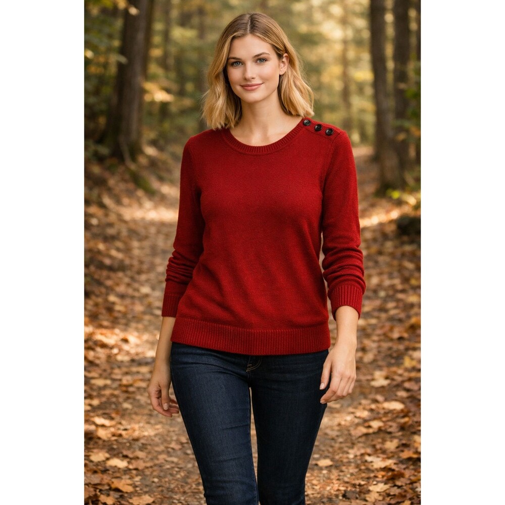 Gap Luxe Women’s XS Red Angora Blend Button Shoulder Crewneck Sweater